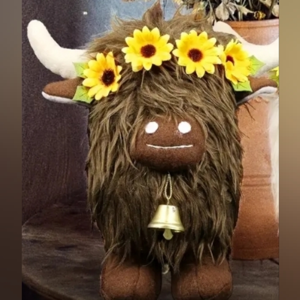 Sunflower Highland Cow Gnomes with Bell